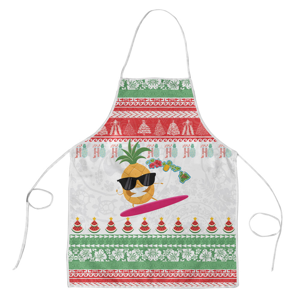 Hawaiian Mele Kalikimaka Apron Funny Pineapple Surfing with Map Christmas Stripe Elements LT03 Multicolor - Polynesian Pride
