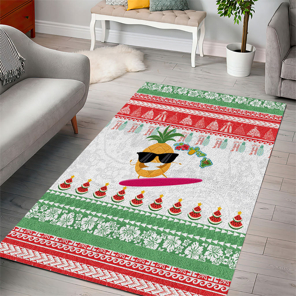 Hawaiian Mele Kalikimaka Area Rug Funny Pineapple Surfing with Map Christmas Stripe Elements LT03 - Polynesian Pride