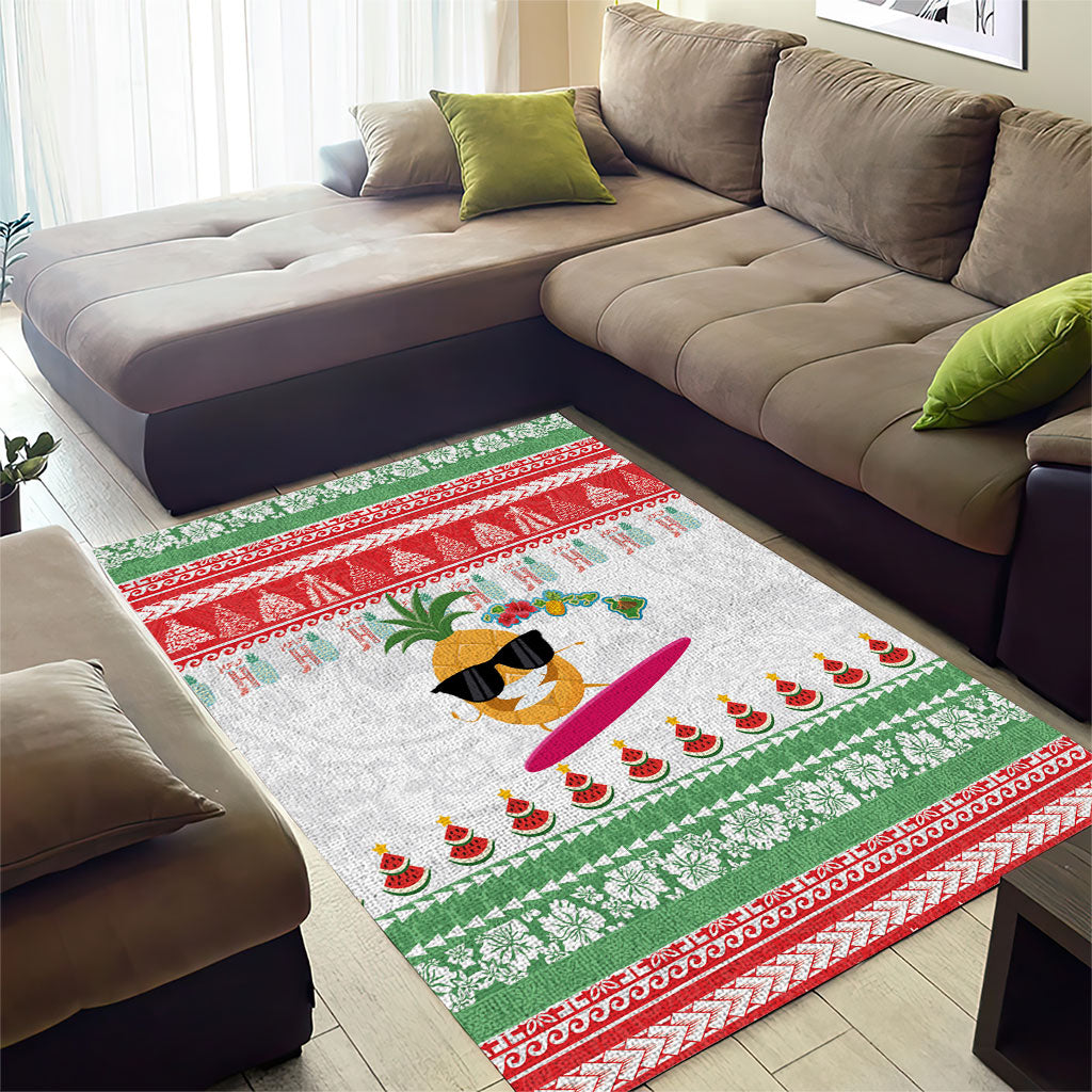 Hawaiian Mele Kalikimaka Area Rug Funny Pineapple Surfing with Map Christmas Stripe Elements LT03 - Polynesian Pride