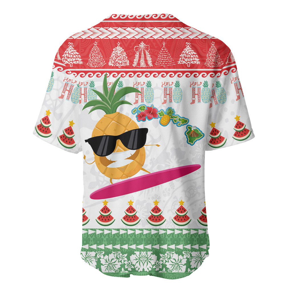 Hawaiian Mele Kalikimaka Baseball Jersey Funny Pineapple Surfing with Map Christmas Stripe Elements LT03 - Polynesian Pride