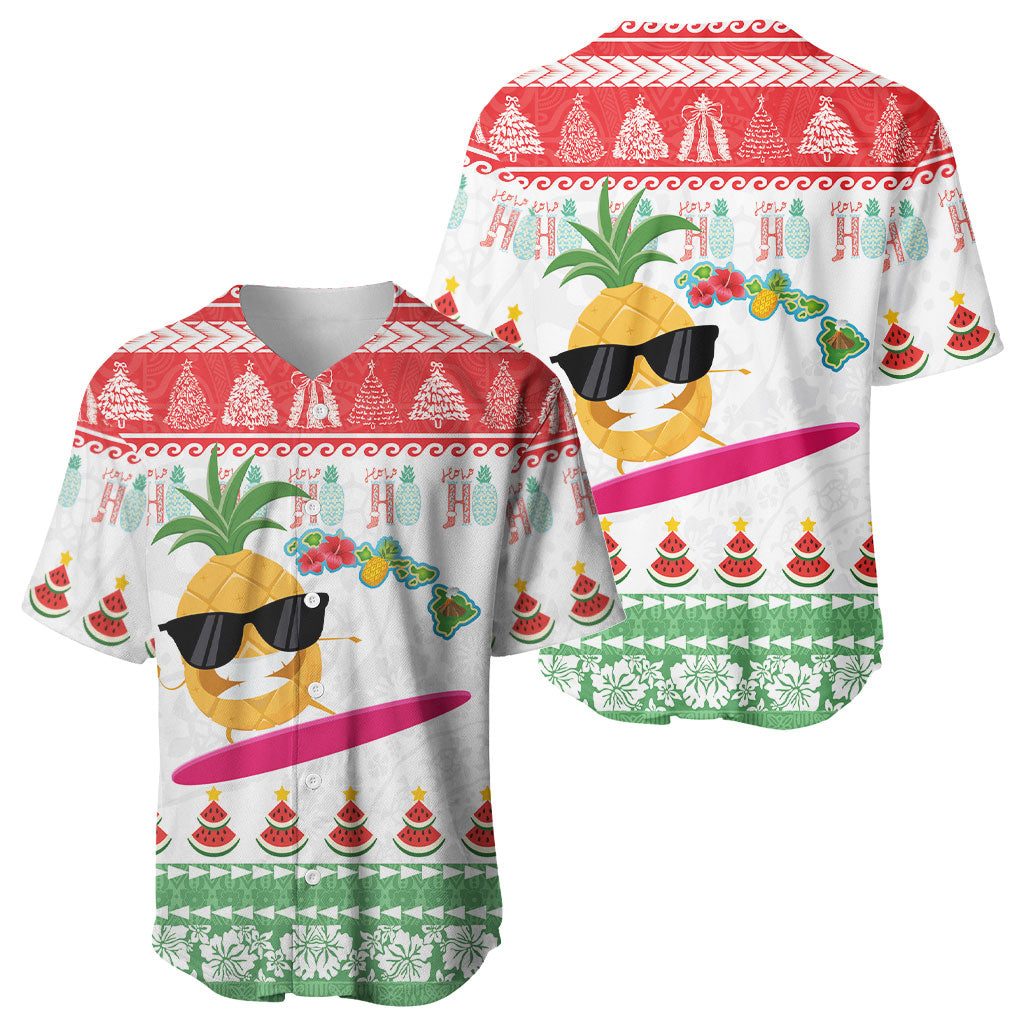Hawaiian Mele Kalikimaka Baseball Jersey Funny Pineapple Surfing with Map Christmas Stripe Elements LT03 - Polynesian Pride
