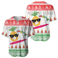 Hawaiian Mele Kalikimaka Baseball Jersey Funny Pineapple Surfing with Map Christmas Stripe Elements LT03 - Polynesian Pride