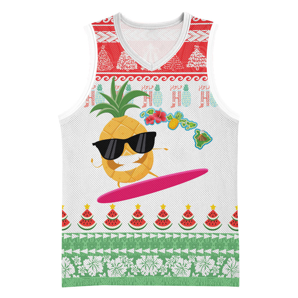 Hawaiian Mele Kalikimaka Basketball Jersey Funny Pineapple Surfing with Map Christmas Stripe Elements LT03 Unisex Multicolor - Polynesian Pride