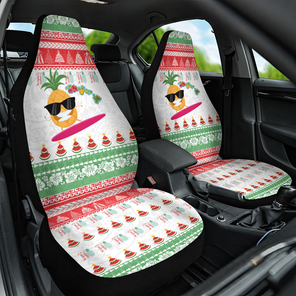 Hawaiian Mele Kalikimaka Car Seat Cover Funny Pineapple Surfing with Map Christmas Stripe Elements LT03 One Size Multicolor - Polynesian Pride