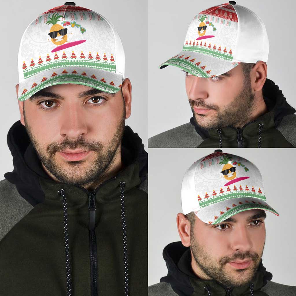 Hawaiian Mele Kalikimaka Classic Cap Funny Pineapple Surfing with Map Christmas Stripe Elements LT03 - Polynesian Pride