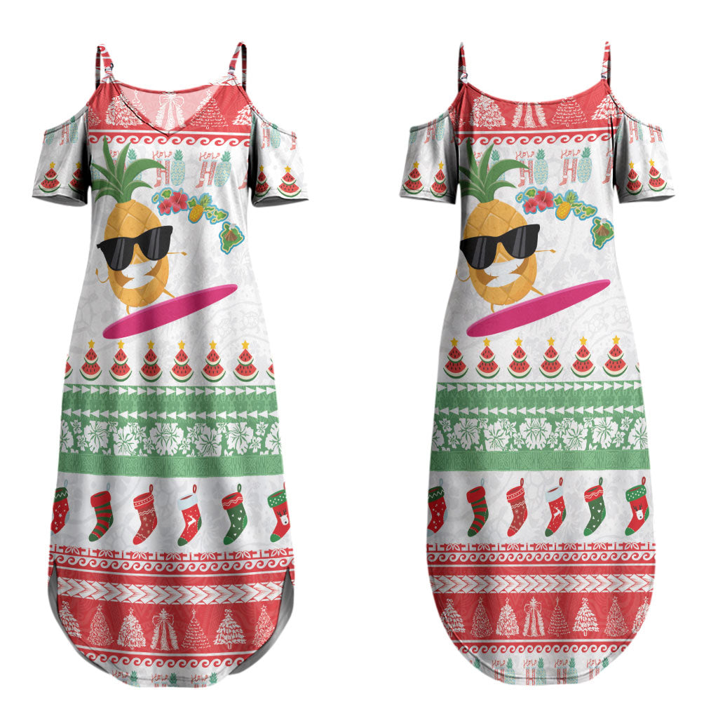 Hawaiian Mele Kalikimaka Couples Matching Summer Maxi Dress and Long Sleeve Button Shirt Funny Pineapple Surfing with Map Christmas Stripe Elements LT03 - Polynesian Pride