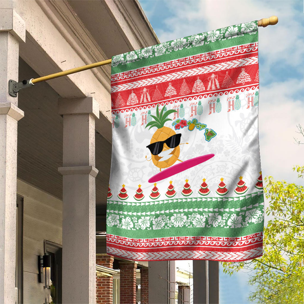 Hawaiian Mele Kalikimaka Garden Flag Funny Pineapple Surfing with Map Christmas Stripe Elements LT03 House Flag Multicolor - Polynesian Pride