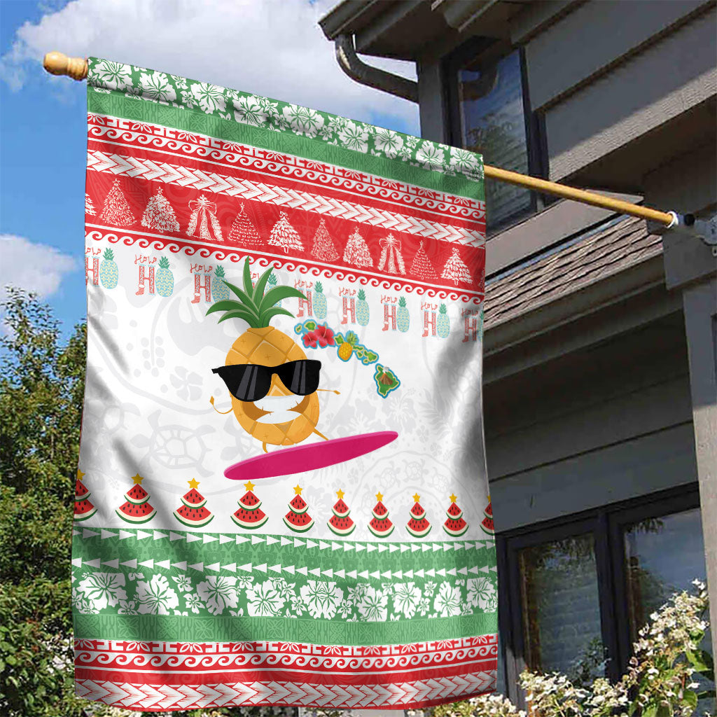 Hawaiian Mele Kalikimaka Garden Flag Funny Pineapple Surfing with Map Christmas Stripe Elements LT03 - Polynesian Pride
