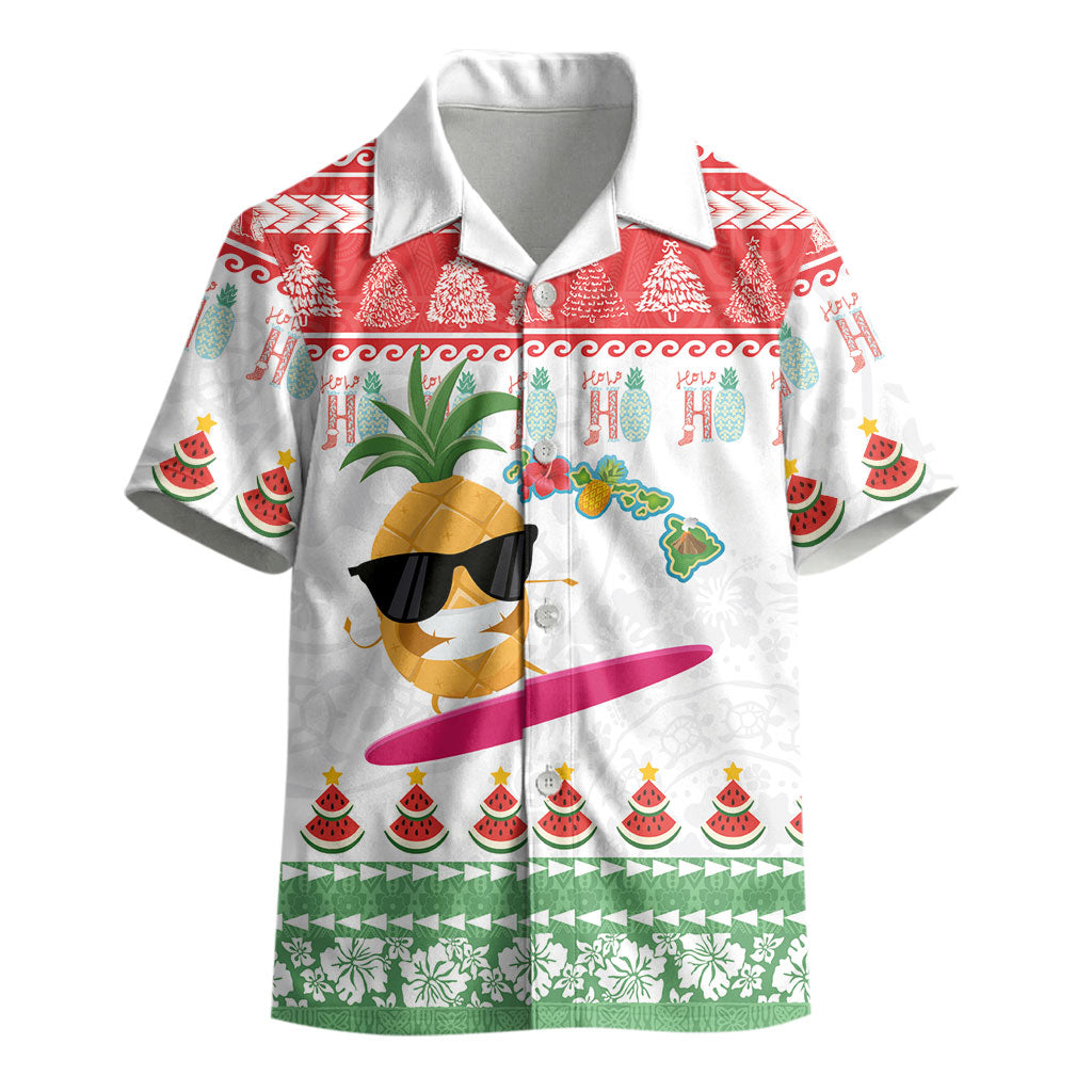 Hawaiian Mele Kalikimaka Kid Hawaiian Shirt Funny Pineapple Surfing with Map Christmas Stripe Elements LT03 - Polynesian Pride