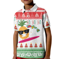 Hawaiian Mele Kalikimaka Kid Polo Shirt Funny Pineapple Surfing with Map Christmas Stripe Elements LT03 Kid Multicolor - Polynesian Pride