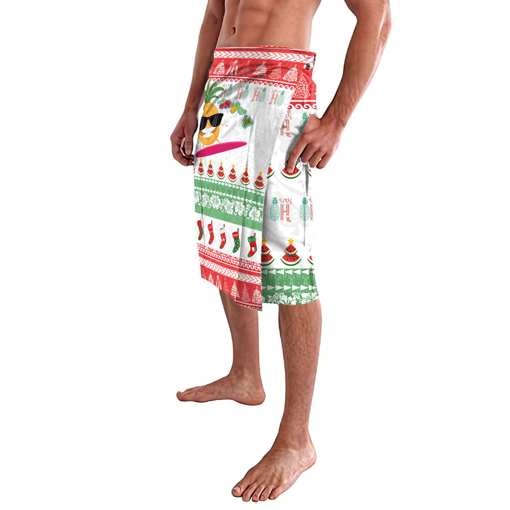 Hawaiian Mele Kalikimaka Lavalava Funny Pineapple Surfing with Map Christmas Stripe Elements LT03 - Polynesian Pride