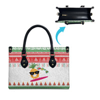 Hawaiian Mele Kalikimaka Leather Bag Funny Pineapple Surfing with Map Christmas Stripe Elements LT03 - Polynesian Pride