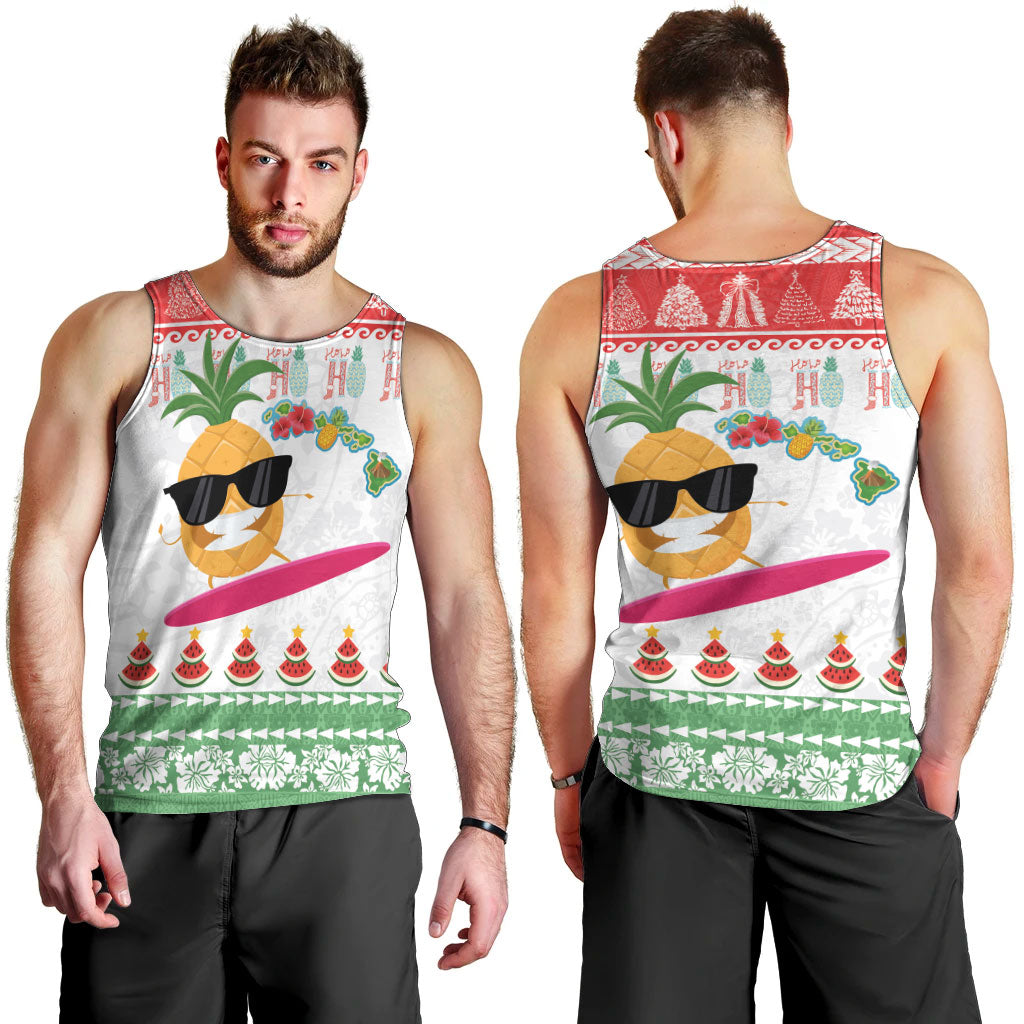 Hawaiian Mele Kalikimaka Men Tank Top Funny Pineapple Surfing with Map Christmas Stripe Elements LT03 - Polynesian Pride
