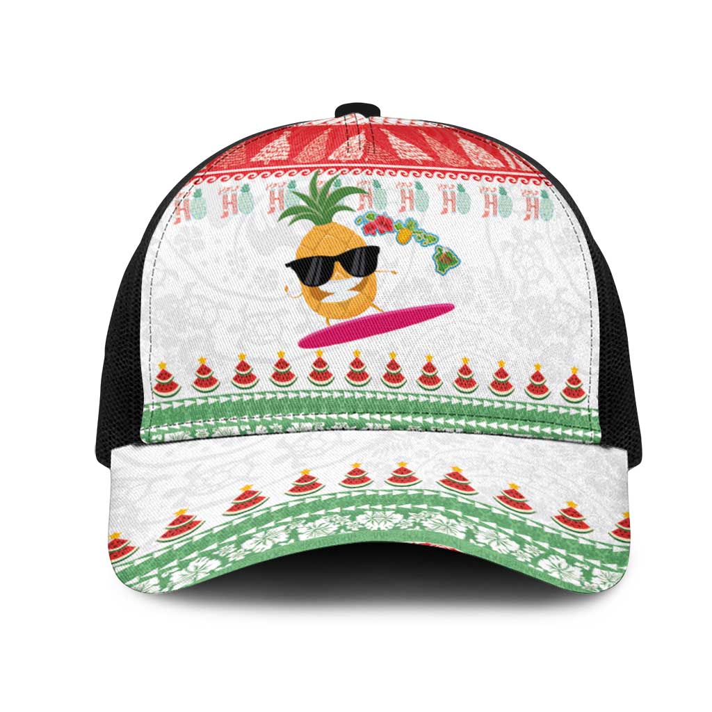 Hawaiian Mele Kalikimaka Mesh Trucker Cap Funny Pineapple Surfing with Map Christmas Stripe Elements LT03 One Size Black Multicolor - Polynesian Pride