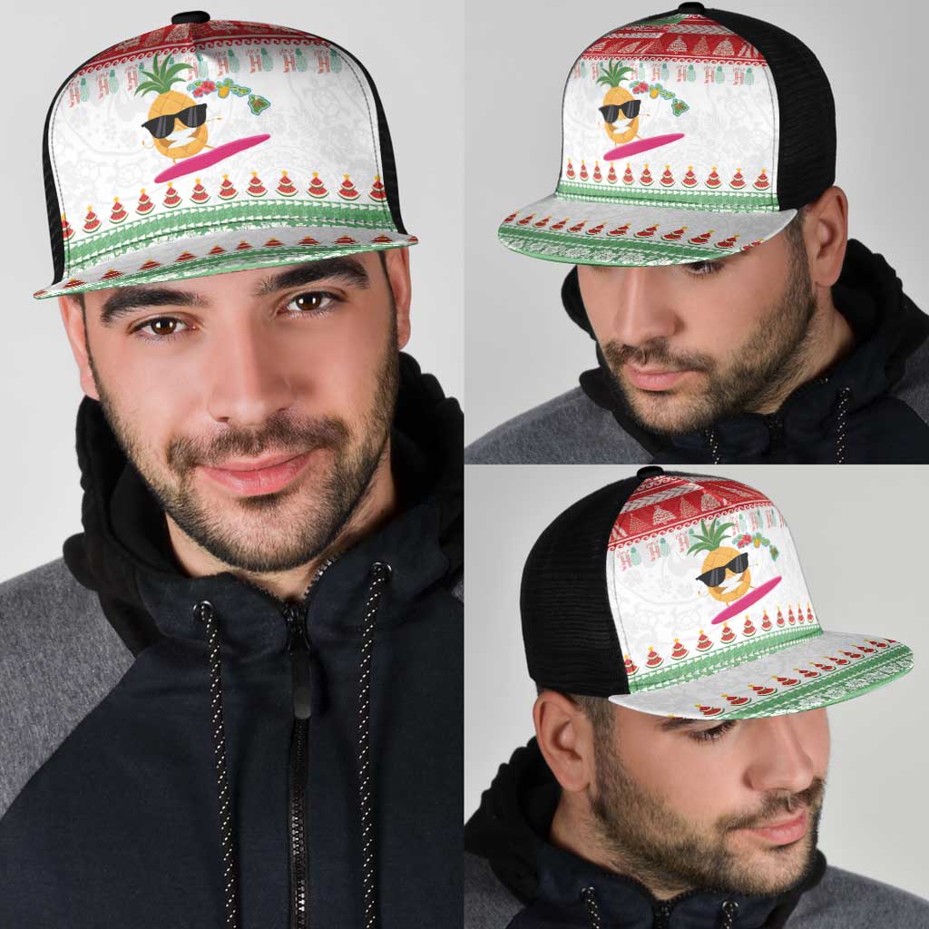 Hawaiian Mele Kalikimaka Mesh Trucker Cap Funny Pineapple Surfing with Map Christmas Stripe Elements LT03 - Polynesian Pride