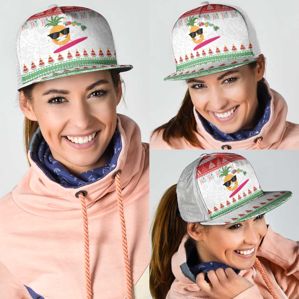 Hawaiian Mele Kalikimaka Mesh Trucker Cap Funny Pineapple Surfing with Map Christmas Stripe Elements LT03 - Polynesian Pride