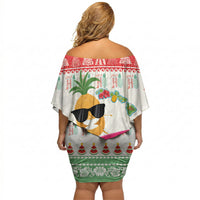 Hawaiian Mele Kalikimaka Off Shoulder Short Dress Funny Pineapple Surfing with Map Christmas Stripe Elements LT03 - Polynesian Pride