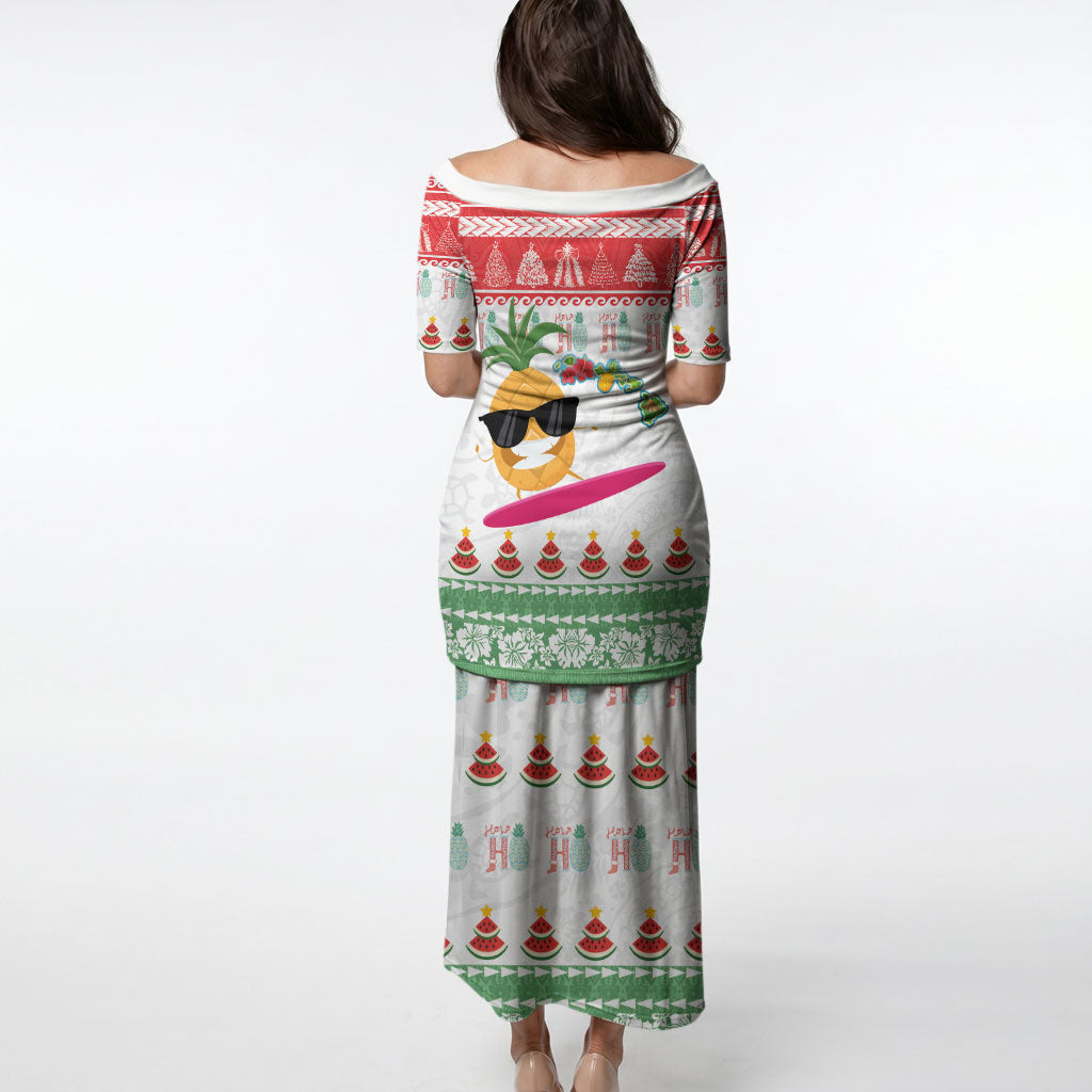 Hawaiian Mele Kalikimaka Puletasi Funny Pineapple Surfing with Map Christmas Stripe Elements LT03 - Polynesian Pride
