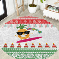 Hawaiian Mele Kalikimaka Round Carpet Funny Pineapple Surfing with Map Christmas Stripe Elements LT03 Multicolor - Polynesian Pride