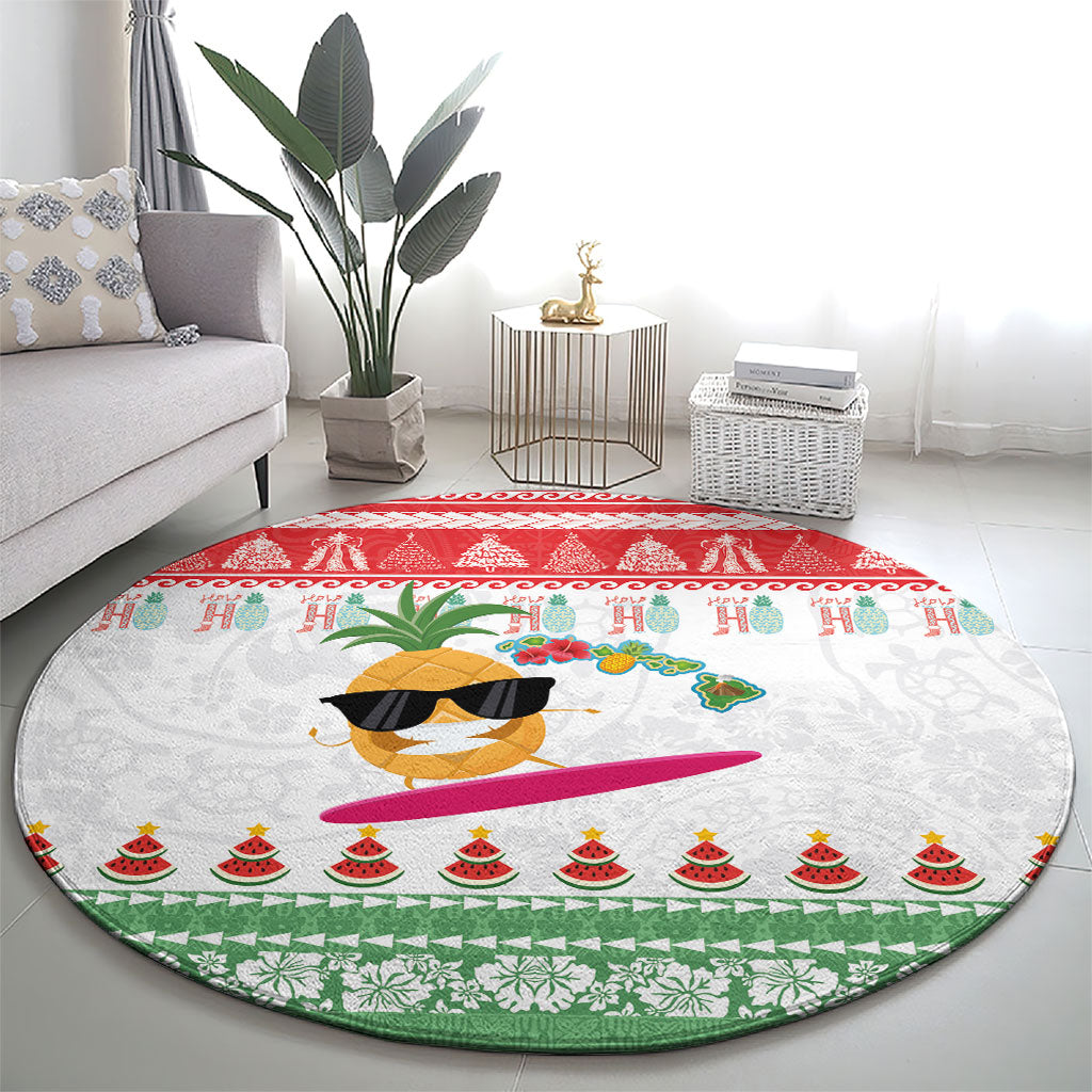 Hawaiian Mele Kalikimaka Round Carpet Funny Pineapple Surfing with Map Christmas Stripe Elements LT03 - Polynesian Pride