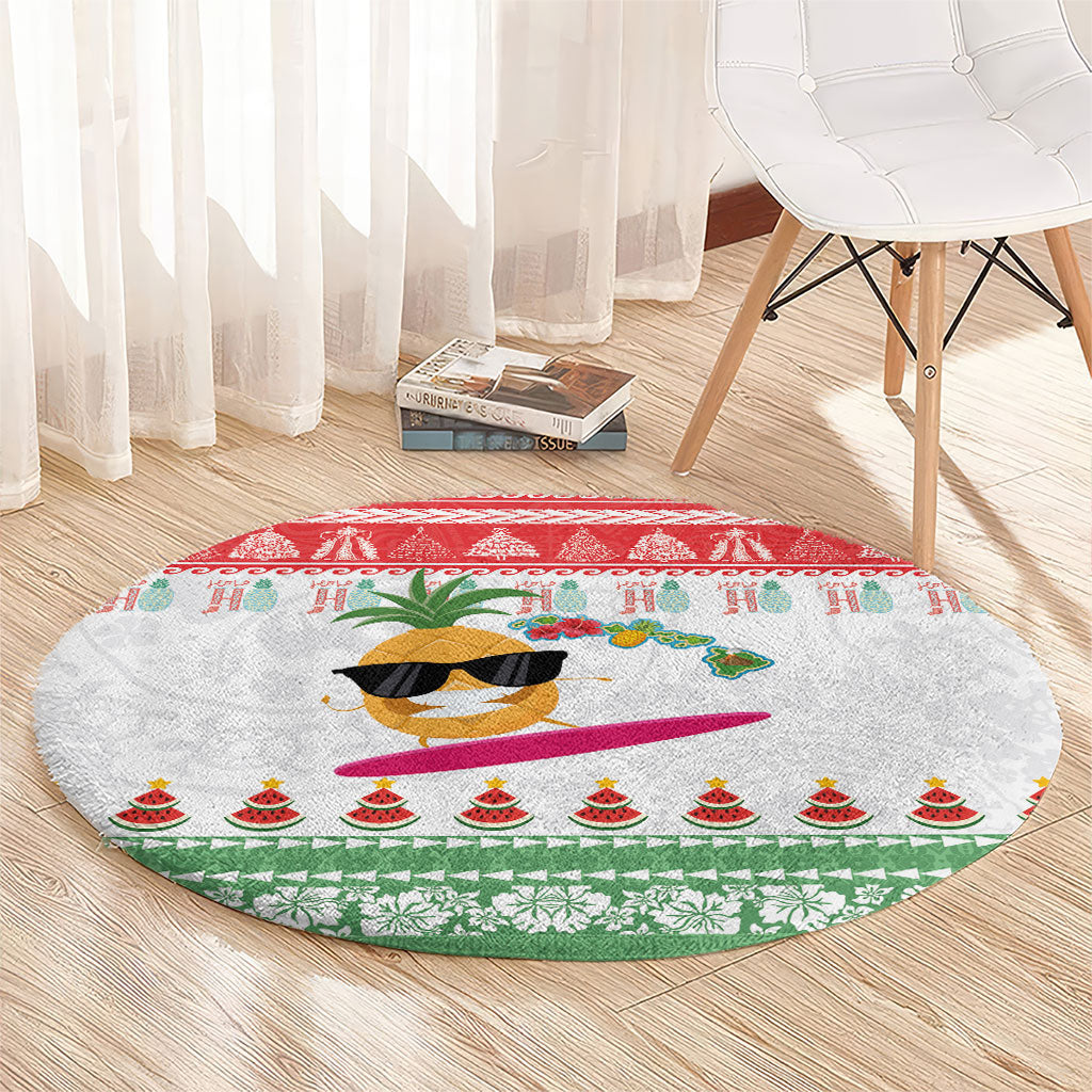 Hawaiian Mele Kalikimaka Round Carpet Funny Pineapple Surfing with Map Christmas Stripe Elements LT03 - Polynesian Pride