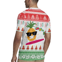 Hawaiian Mele Kalikimaka Rugby Jersey Funny Pineapple Surfing with Map Christmas Stripe Elements LT03 - Polynesian Pride