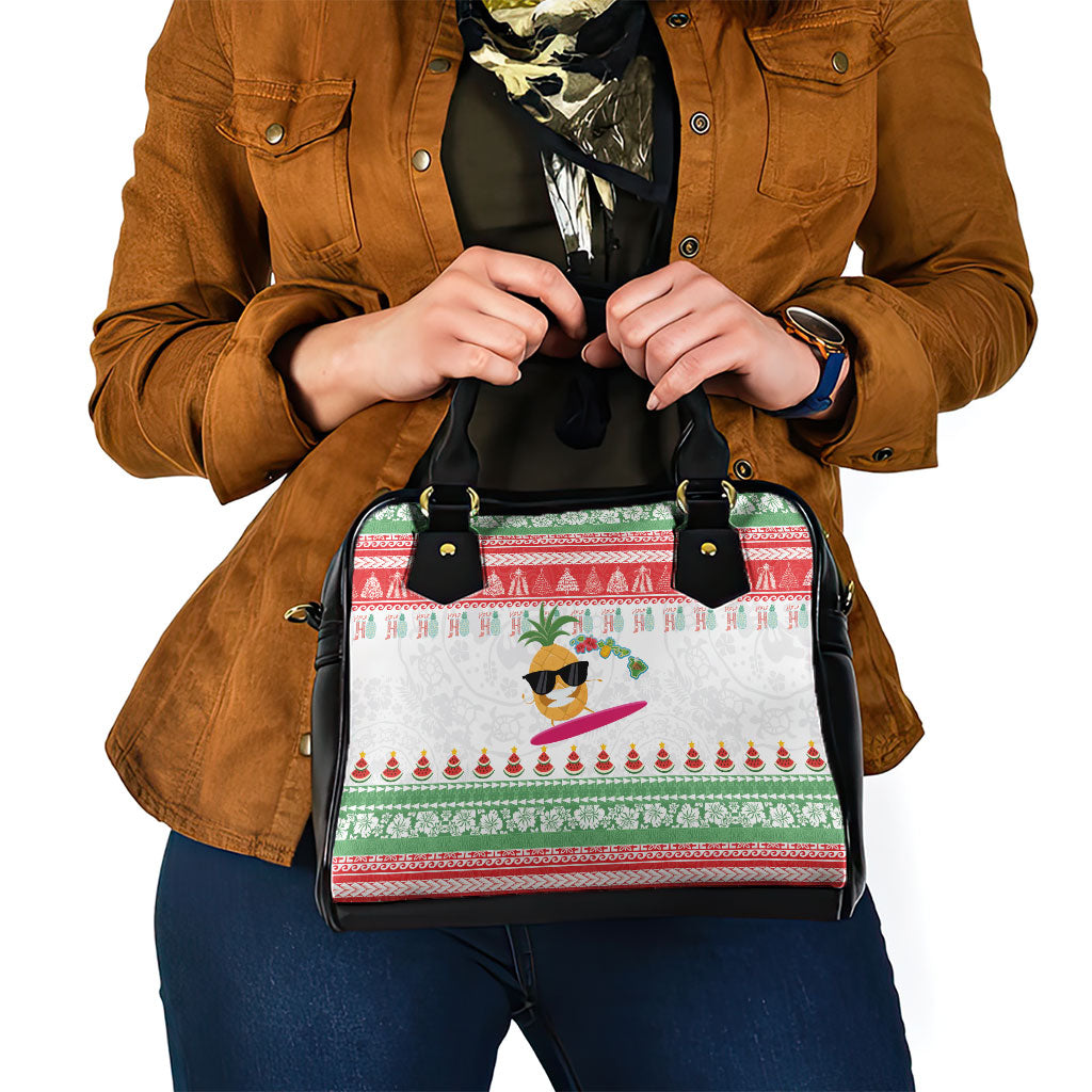 Hawaiian Mele Kalikimaka Shoulder Handbag Funny Pineapple Surfing with Map Christmas Stripe Elements LT03 - Polynesian Pride