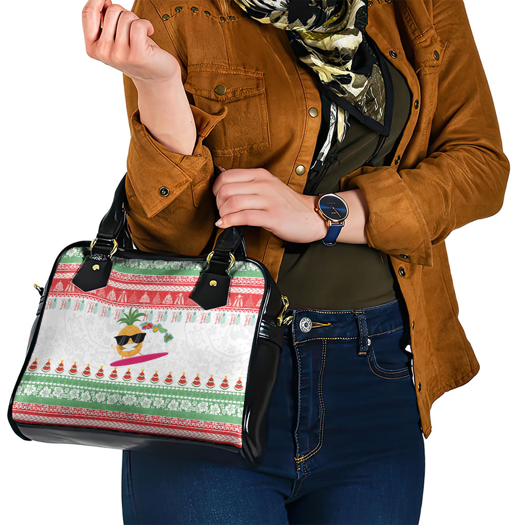 Hawaiian Mele Kalikimaka Shoulder Handbag Funny Pineapple Surfing with Map Christmas Stripe Elements LT03 - Polynesian Pride