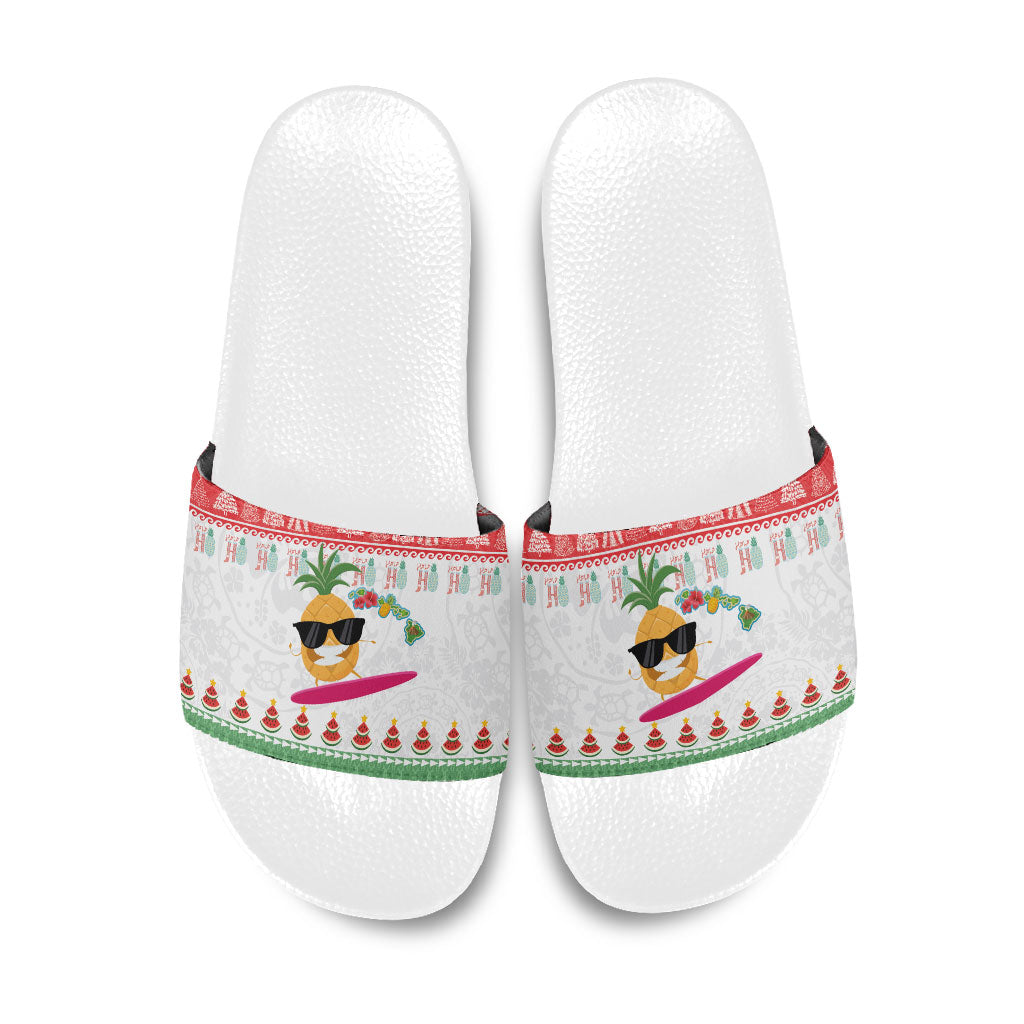 Hawaiian Mele Kalikimaka Slide Sandals Funny Pineapple Surfing with Map Christmas Stripe Elements LT03 Multicolor - Polynesian Pride