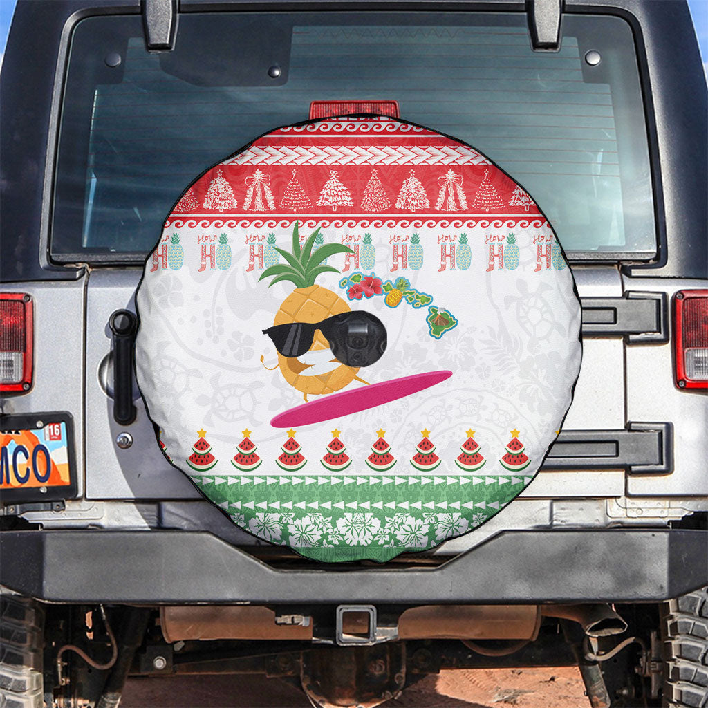 Hawaiian Mele Kalikimaka Spare Tire Cover Funny Pineapple Surfing with Map Christmas Stripe Elements LT03 Multicolor - Polynesian Pride