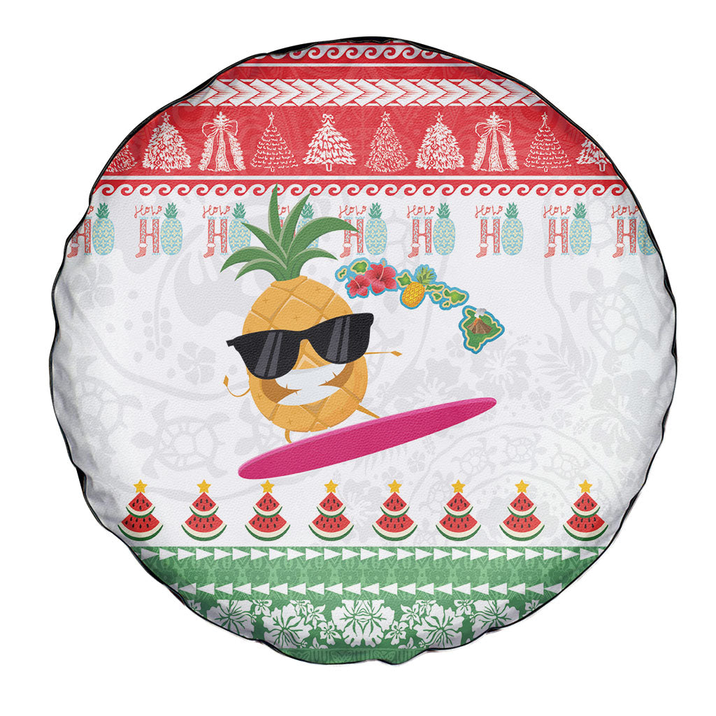 Hawaiian Mele Kalikimaka Spare Tire Cover Funny Pineapple Surfing with Map Christmas Stripe Elements LT03 - Polynesian Pride