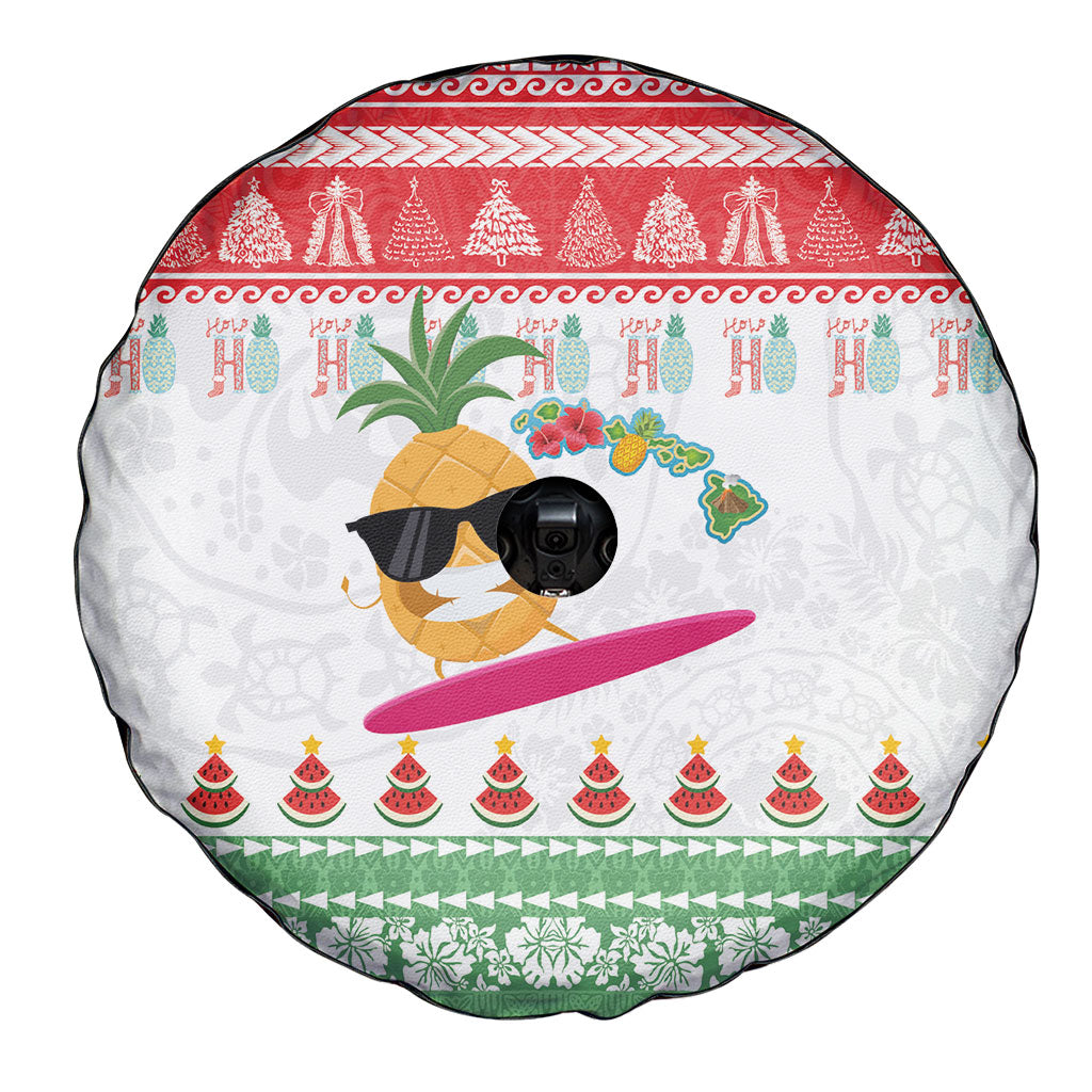 Hawaiian Mele Kalikimaka Spare Tire Cover Funny Pineapple Surfing with Map Christmas Stripe Elements LT03 - Polynesian Pride