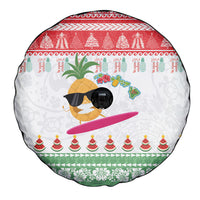 Hawaiian Mele Kalikimaka Spare Tire Cover Funny Pineapple Surfing with Map Christmas Stripe Elements LT03 - Polynesian Pride