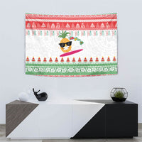 Hawaiian Mele Kalikimaka Tapestry Funny Pineapple Surfing with Map Christmas Stripe Elements LT03 - Polynesian Pride