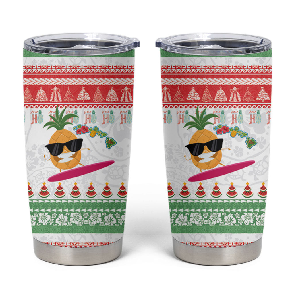 Hawaiian Mele Kalikimaka Tumbler Cup Funny Pineapple Surfing with Map Christmas Stripe Elements LT03 Multicolor - Polynesian Pride