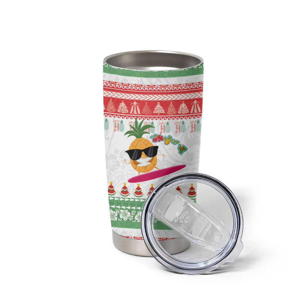 Hawaiian Mele Kalikimaka Tumbler Cup Funny Pineapple Surfing with Map Christmas Stripe Elements LT03 - Polynesian Pride