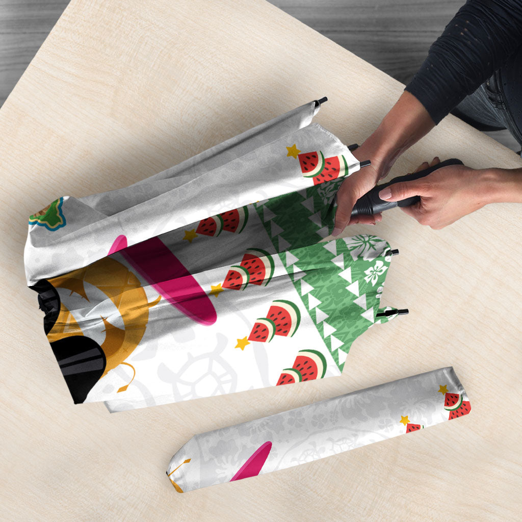 Hawaiian Mele Kalikimaka Umbrella Funny Pineapple Surfing with Map Christmas Stripe Elements LT03 - Polynesian Pride