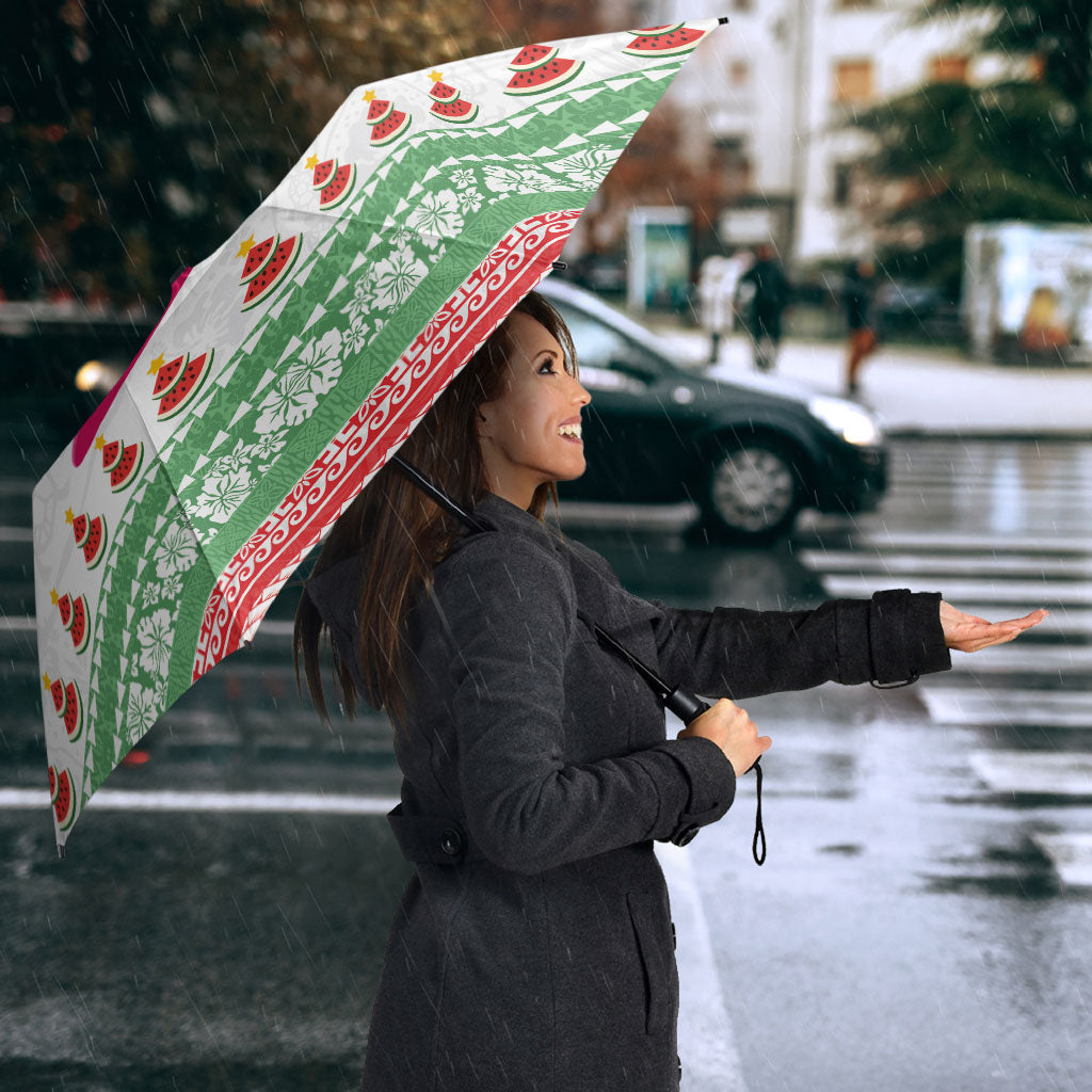 Hawaiian Mele Kalikimaka Umbrella Funny Pineapple Surfing with Map Christmas Stripe Elements LT03 - Polynesian Pride