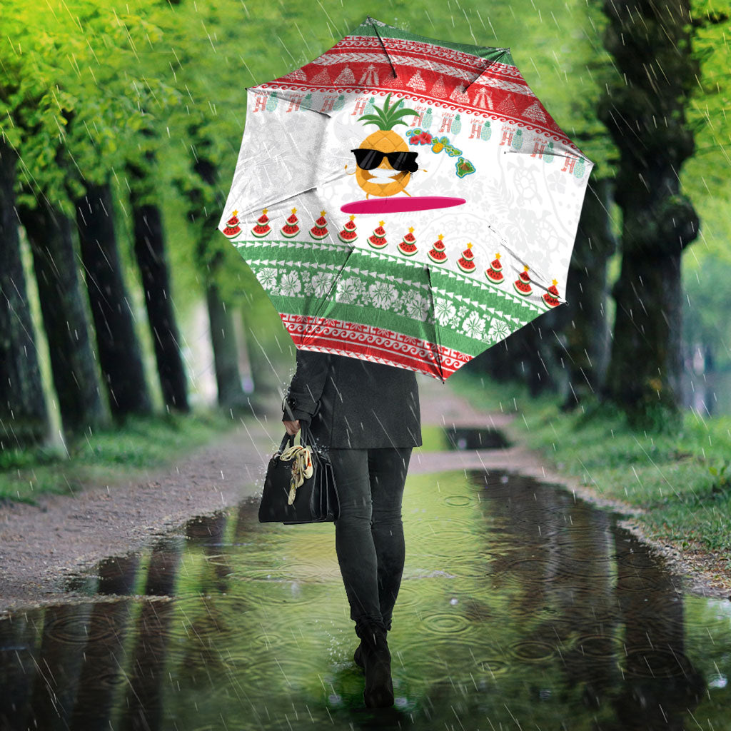 Hawaiian Mele Kalikimaka Umbrella Funny Pineapple Surfing with Map Christmas Stripe Elements LT03 - Polynesian Pride