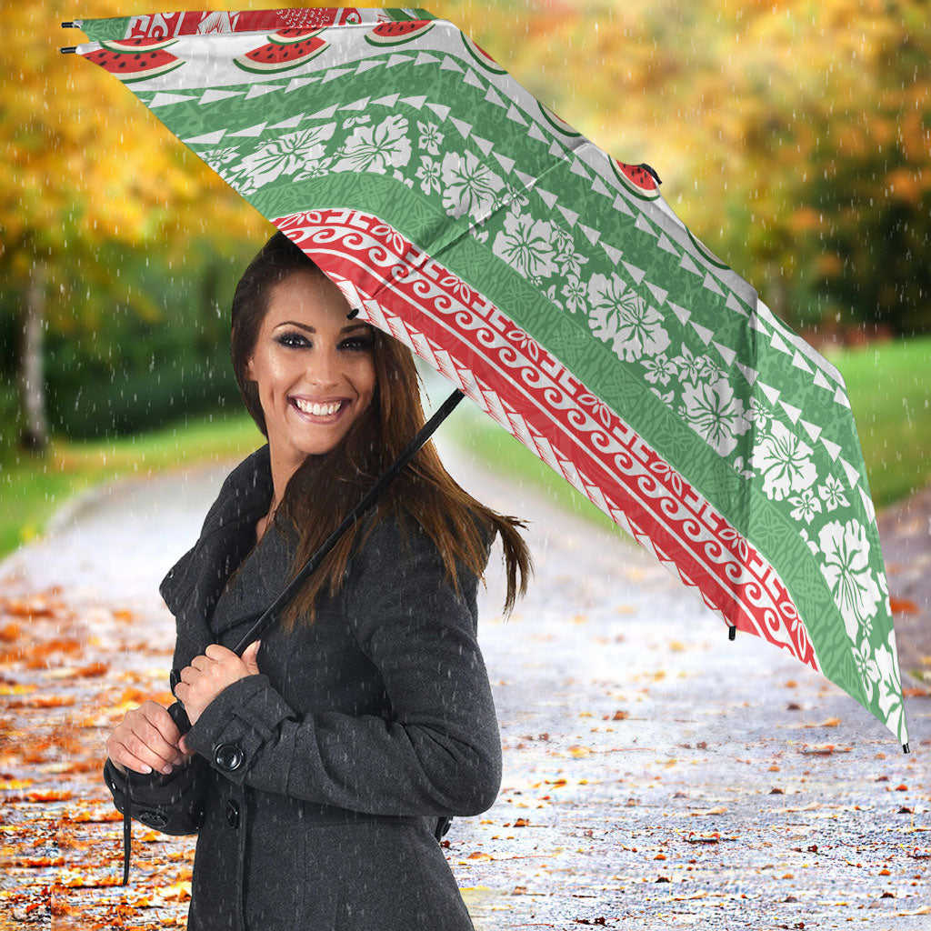 Hawaiian Mele Kalikimaka Umbrella Funny Pineapple Surfing with Map Christmas Stripe Elements LT03 - Polynesian Pride