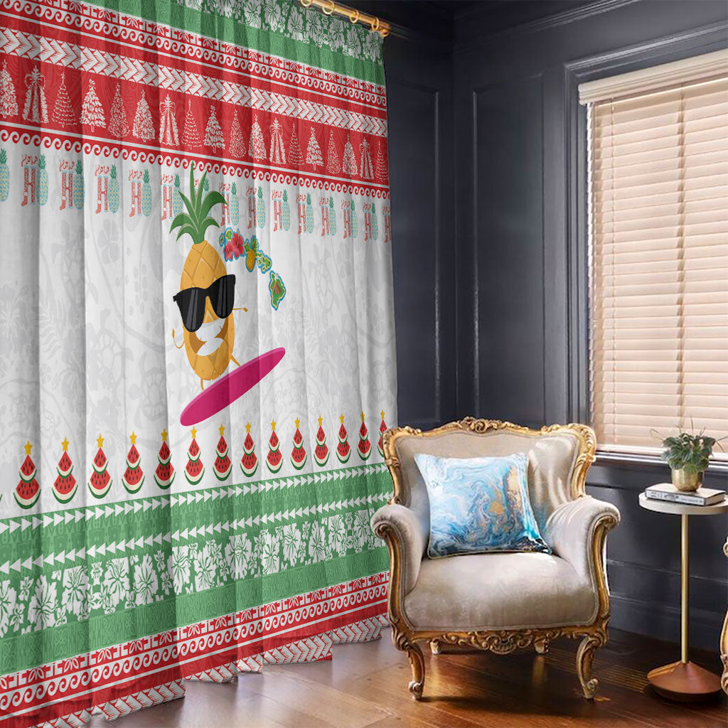 Hawaiian Mele Kalikimaka Window Curtain Funny Pineapple Surfing with Map Christmas Stripe Elements LT03 - Polynesian Pride