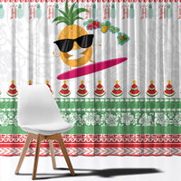 Hawaiian Mele Kalikimaka Window Curtain Funny Pineapple Surfing with Map Christmas Stripe Elements LT03 - Polynesian Pride