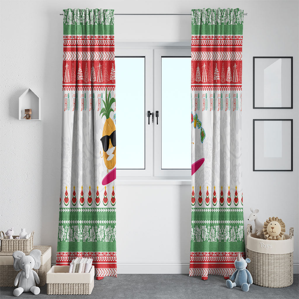 Hawaiian Mele Kalikimaka Window Curtain Funny Pineapple Surfing with Map Christmas Stripe Elements LT03 - Polynesian Pride