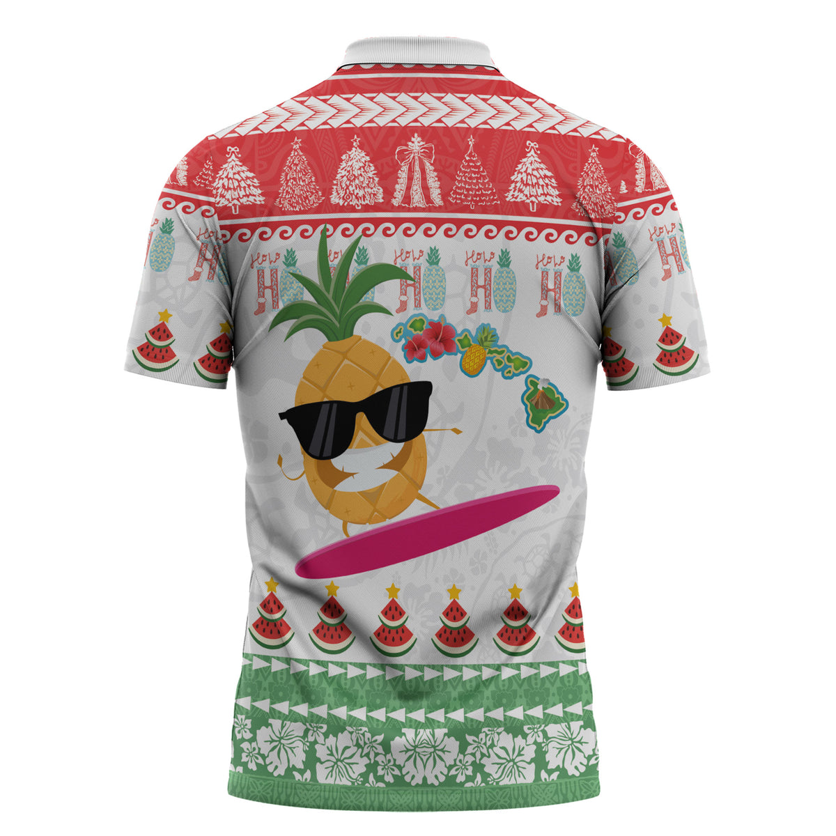 Hawaiian Mele Kalikimaka Zipper Polo Shirt Funny Pineapple Surfing with Map Christmas Stripe Elements LT03 - Polynesian Pride