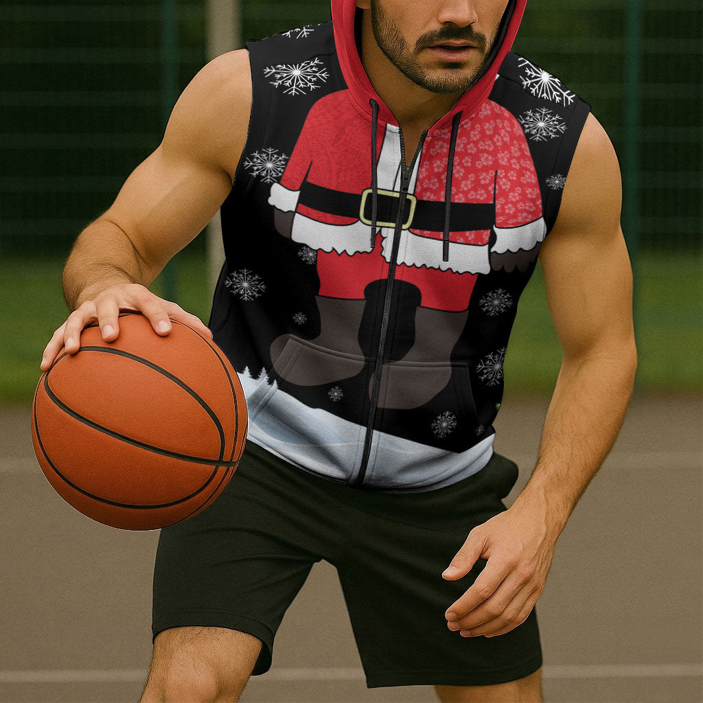 Polynesian Santa Claus Costume Funny Sleeveless Zip Hoodie LT03 - Polynesian Pride