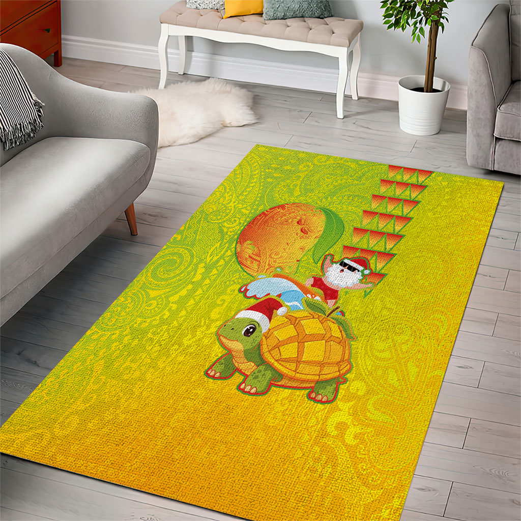 Hawaiian Mango Mele Kalikimaka Area Rug Santa Claus Surfing with Turtle Mango Christmas LT03 - Polynesian Pride