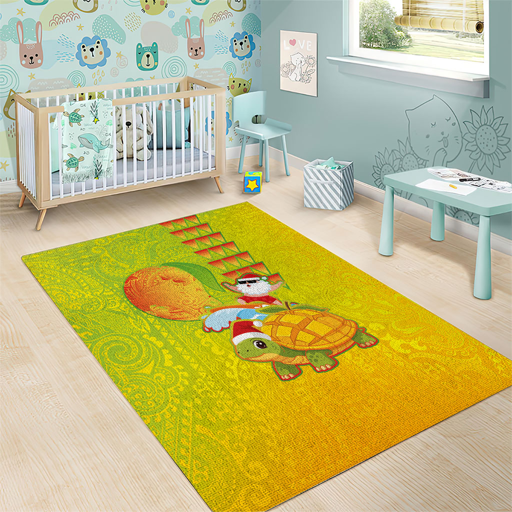 Hawaiian Mango Mele Kalikimaka Area Rug Santa Claus Surfing with Turtle Mango Christmas LT03 - Polynesian Pride