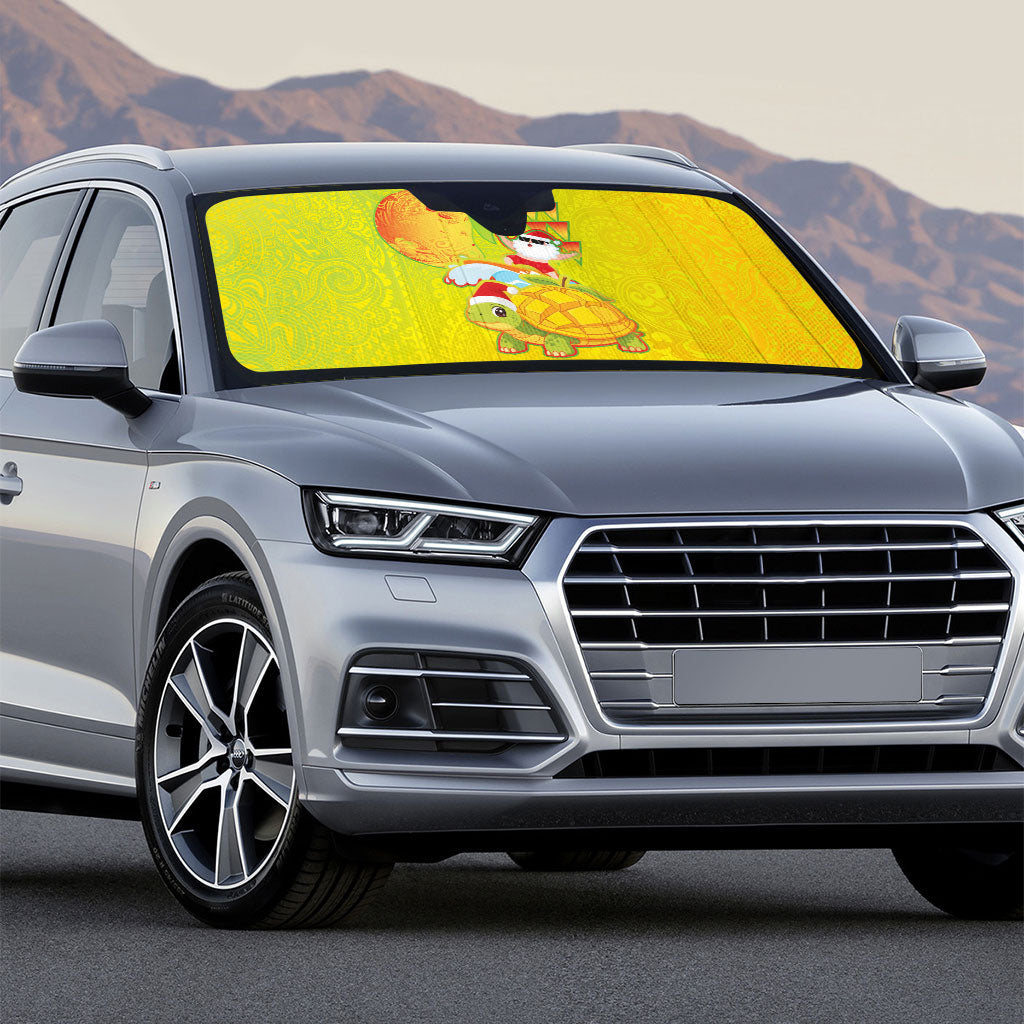 Hawaiian Mango Mele Kalikimaka Auto Sun Shade Santa Claus Surfing with Turtle Mango Christmas LT03 - Polynesian Pride
