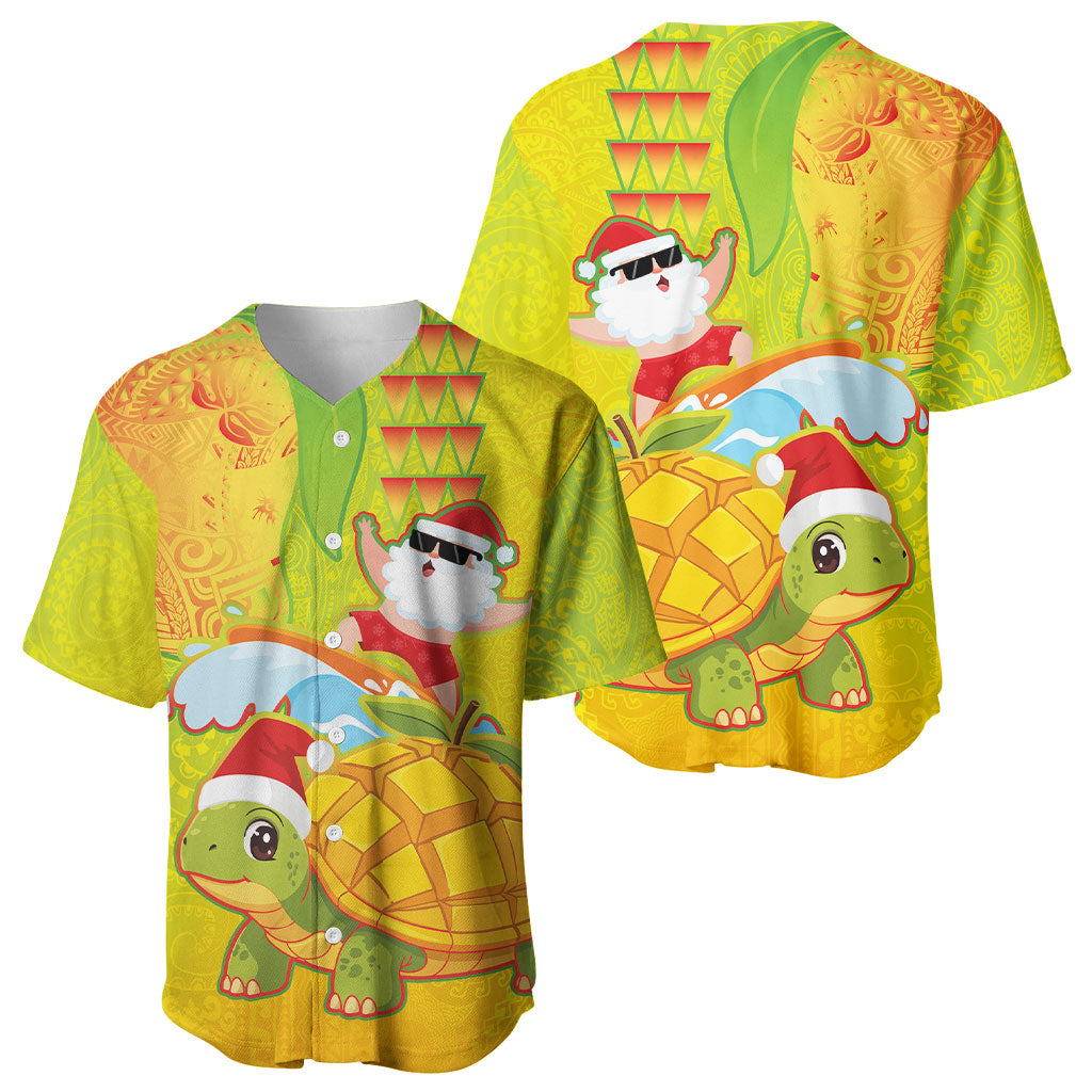Hawaiian Mango Mele Kalikimaka Baseball Jersey Santa Claus Surfing with Turtle Mango Christmas LT03 - Polynesian Pride