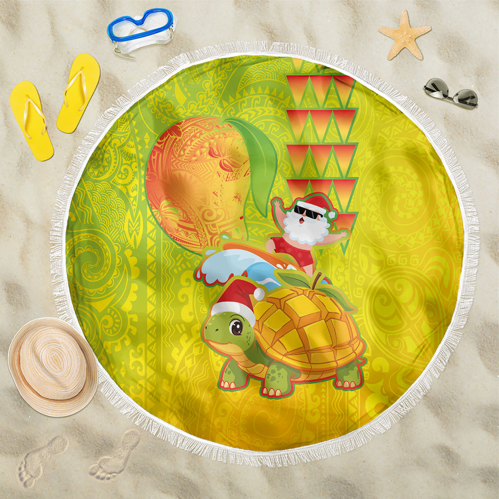 Hawaiian Mango Mele Kalikimaka Beach Blanket Santa Claus Surfing with Turtle Mango Christmas LT03 One Size 150cm Multicolor - Polynesian Pride
